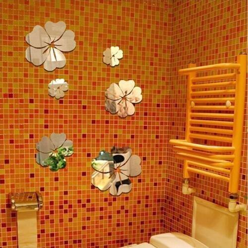 3D Wall Decal Art DIY Mirror Sticker Wall Stickers Home Decoration 5 Sets Flower Pattern Modern Acrylic Sticker Room Decoration