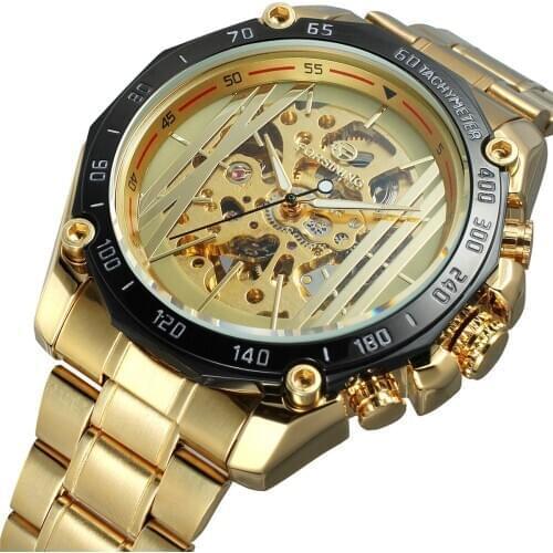 New FORSINING New Number Sport Design Bezel Golden Watch Mens Watches Top Brand Luxury Montre Clock Men Automatic Skeleton Watch