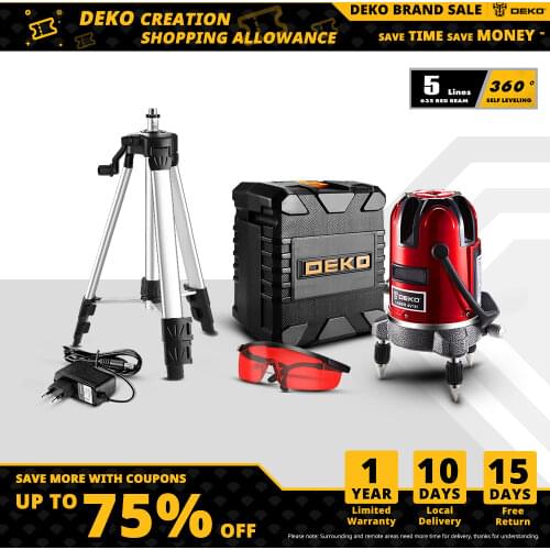 DEKO 5 Lines 6 Points Laser Level 360 Vertical & Horizontal Rotary Cross Laser Line Leveling w/ Oxfrod Case can use Receiver