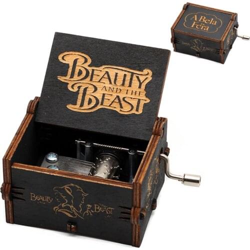 Antique carved Wooden Hand Crank Beauty and beast Music Box Queen Theme Musical Box Decorative Birthday Gift Christmas Gift