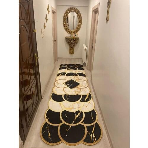 Home Decoration Marble Hallway Rug Slip-Resistant Outsole Synthetic Leather Washable Foal Feather Custom Manufacturing Decorative Black Gold Marbles