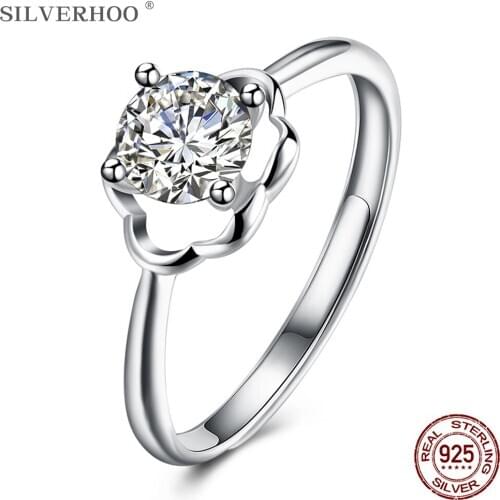 SILVERHOO 925 Sterling Silver Ring For Women 5A Cubic Zirconia Adjustable Creative Geometric Rings Party Simple Fine Jewelry New