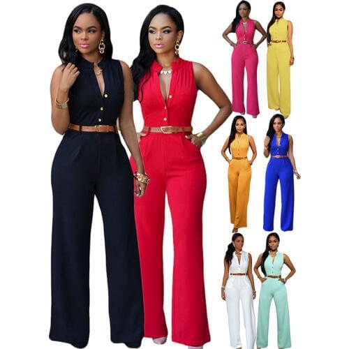 Women Fashion Summer Jumpsuit Bodysuit Casual Rompers Overalls Sleeveless Sexy Streetwear High Waist Wide Leg Loose Long Pants