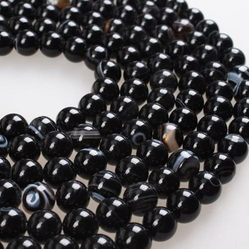 Natural Stone Beads Black Stripe Agate White Lace Agate Round Loose Beads 4 6 8 10 12mm For Bracelets Necklace Jewelry Making
