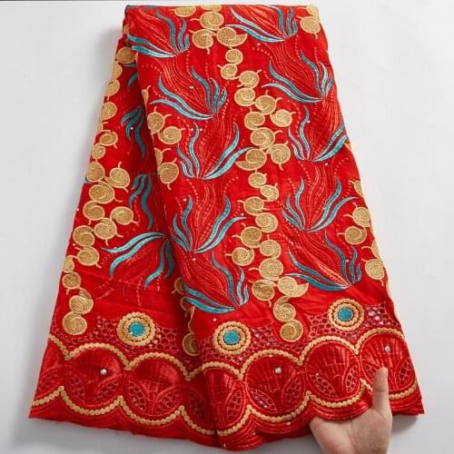 SJD LACE Red African Cotton Fabric 2021 New High Quality Swiss Voile Lace In Switzerland Nigerian Fabrics Women Dress PartyA2467