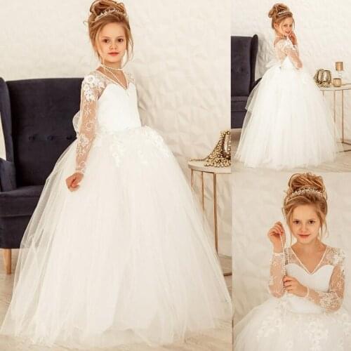 Girls Dresses Eightree White Lace Flower Girls Dress For Wedding Party Beading First Holy Communion Special Occasion Wears
