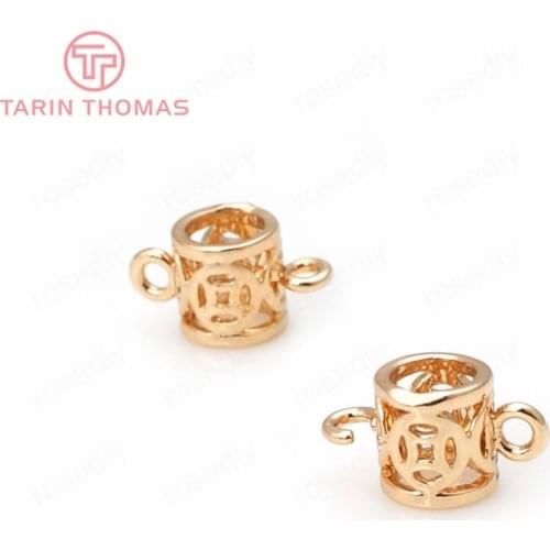 12PCS 5x6MM 24K Gold Color Plated Brass 2 holes Charms Connector Spacer Beads High Quality Jewelry Accessories