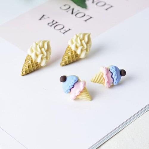 Sweet And Lovely Simulation Ice Cream Cone Earrings Stud Vacation Style Individual Girl Earrings Ear Clips