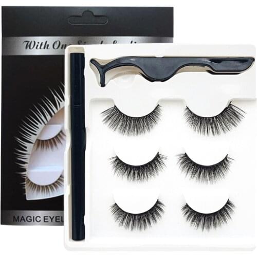 3Pairs Self-adhesive Eyeliner Pen Lashes Set Quickdrying Magnetic Eyelashes Extension 6D Natural Lengthen Lash Eye Makeup Gift