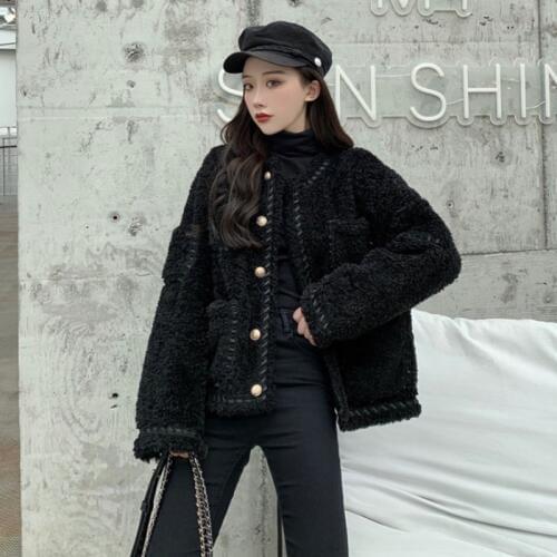 Autumn winter new loose large pocket lamb wool coat female chic style single-breasted cardigan parka Tops women overcoat