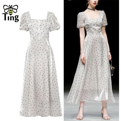 Tingfly Runway Vougue Vintage Elegant Polka Dot Print A Line Midi Long Dress Retro Fairy Dress Clothes Skater Elbise Traf Zaful
