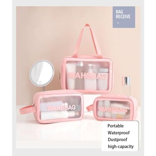 PU portable travel toiletry bag ladies cosmetic bag large capacity transparent waterproof frosted storage box storage bag