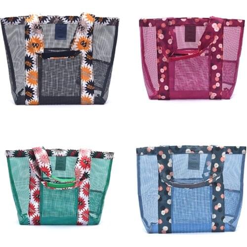 Portable Folding Handbag Outdoor Mesh Beach Bag Outdoor Travel Bag Shoulder Beach Mesh Bag Beach Toys Net Bag Shopping Bag