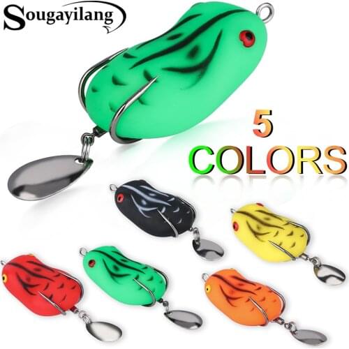 Sougayilang Soft Frog Lure Fishing Lures Double Hooks Topwater Ray Frog Artificial Lure 5cm/7.6g Soft Bait Thunder Frog Bait