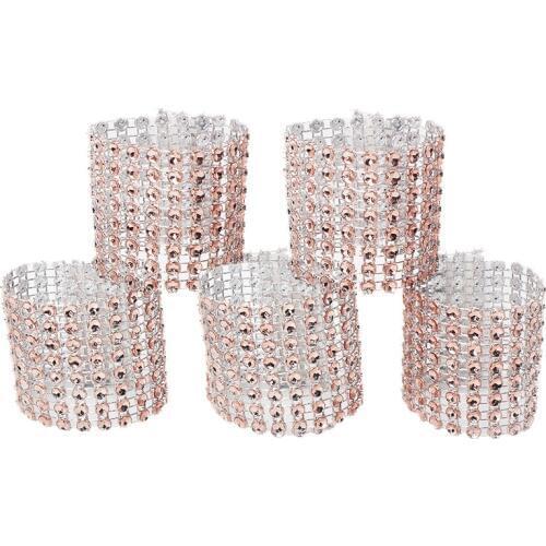 10pcs Rose Gold Silver Napkin Ring Chairs Buckles Wedding Event Decoration Crafts Rhinestone Bows Holder Handmade Party Supplies