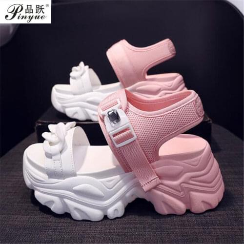 New Summer Sandals 9CM Wedge Heels Sneakers Women Beach Flip Flop High Platform Casual Sandals Breathable Walking Sli Mujer