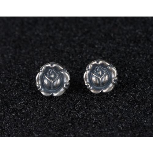 S925 Silver Vintage Thai Silver Craft Earrings Womens Simple Rose Shape Silver Earrings