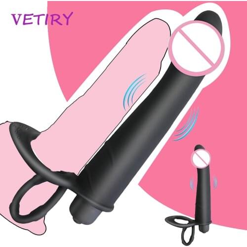 Couple G-Spot Vibrator With Cockring Double Penetration Vibrator Strap On Penis Silicone Anal Butt Plug for Man Sex Toys