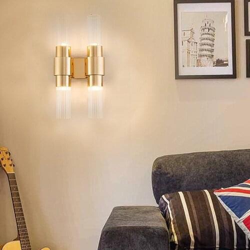 Nordic postmodern designer example room living room TV wall crystal glass double wall lamp tube fashion