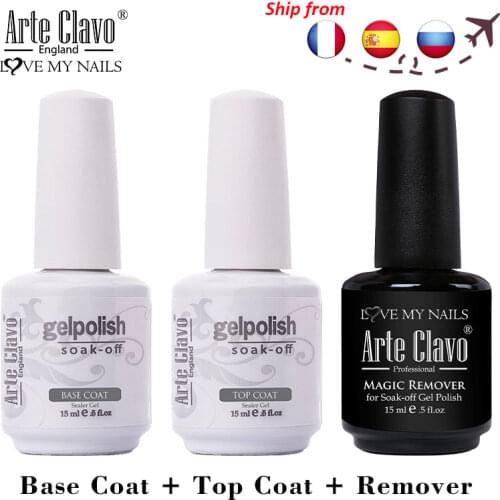 Arte Clavo 15ml Top Coat Base Coat Magic Remover Gel Nail Polish Set ES RU 4 Colors Set Semi Permanent Nail Art Clean Primer