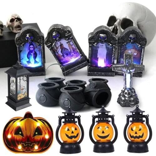 Halloween LED Light Glowing Decoration Tombstone Lights Pumpkin Skull LED Pony Lantern Halloween Bar Party Home Hanging Decor