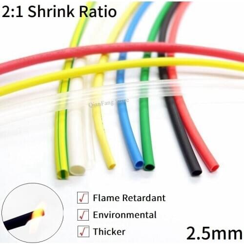 1M Heat Shrink Tube 2.5mm Diameter Insulated Polyolefin 2:1 Shrinkage Ratio Wire Wrap Connector Line Repair 600V Cable Sleeve