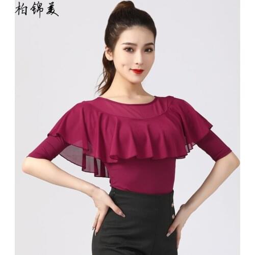 Modern dance top womens national standard dance ruffled sleeves Latin dance costume tops competition performance practice cloth