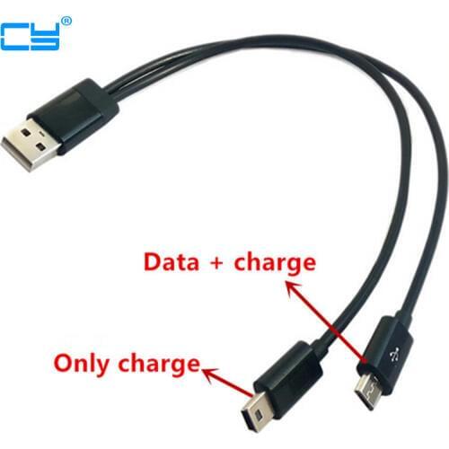 USB 2 in 1 Cable Mini-usb Mini USB & micro usb 2.0 Micro-USB 5 pin connector Y Cable for charge and data sync 25cm