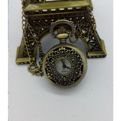 Vintage Bronze antiques Fashion quartz pendant Hollow woman and girl Gift Necklace pocket watches