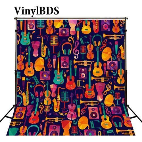 VinylBDS 10x10ft Baby Cartoon Guitar Backdrop Musical Instrument Photo Punk Festival Backdrops for Kids Photo Studio