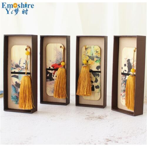 Panda Bookmark Bamboo Tassel Bookmarks Literary Stationery Small Gifts Wood Bookmark Chinese Stationery with Box M124