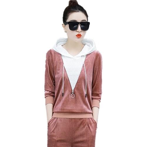 Women Spring Autumn Sports Suit Sportswear 2 Piece Set 2019 New Fashion Casual Hooded Sweater Suit Jogging Sportswear Large Size