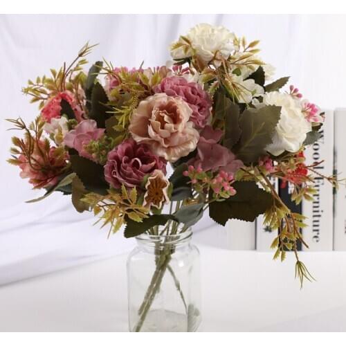 1 pieces 5 forks 8 flowers Artificial small roses bouquets Wedding Home decoration accessories DIY Interior beautification Gifts