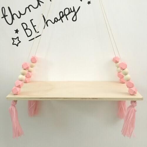 1PCS Wooden Beads Tassel Shelf Wall Hanging Decoration Creative Nordic Wall Shelf For Home Decor Kids Room Storage Shelf Swing