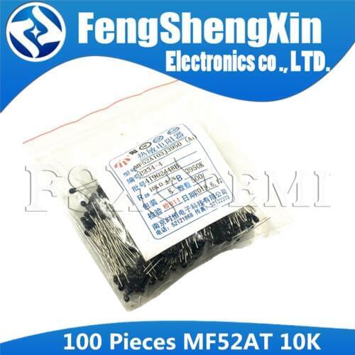 100pcs MF52A 10k OHM NTC MF52AT 3950 Thermistor Resistor NTC-MF52AT MF52 10K +/-5% Thermal Resistor