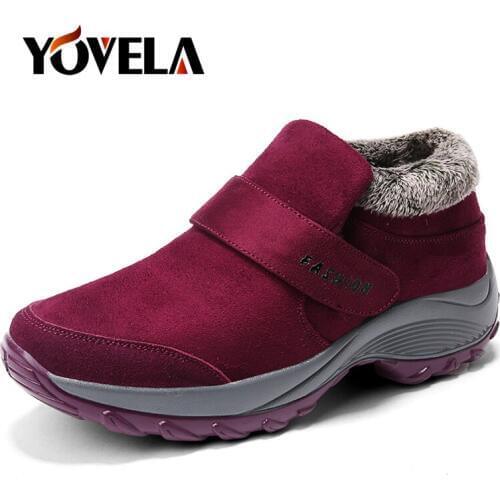 2019 Fashion Winter Women Suede Leather Snow Boots Warm Plush Ankle Boots Women Lace-up Winter Outdoor Warm Fur Shoes Size 42