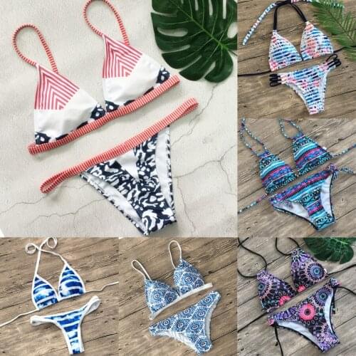 2020 print bikini Hot Push Up Sexy Swimwear Women Lace Up Top Swimsuit Beach Brazillian Bikini Set Female Bathing Suit Biquini