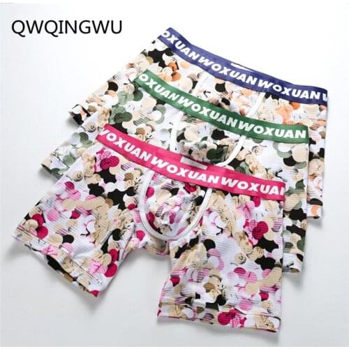 3PCS Sexy Men Underwear Boxer Shorts Homme Flower Low Waist Panties Man U Convex Pouch Underpants cueca calzoncillos Boxers
