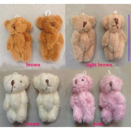 50pcs 6cm Mini Stuffed Jointed Bear,Teddy Bear Long wool bears,plush toys cartoon bouquet 4 colors,pendant decoration
