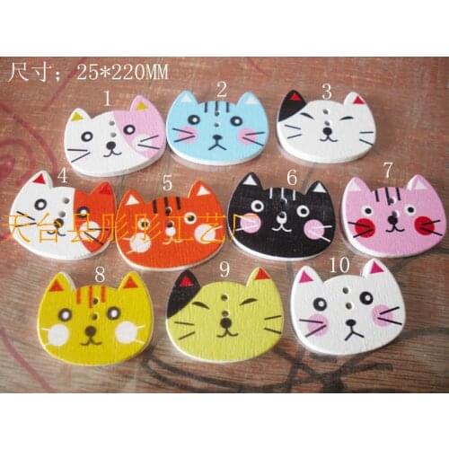 50Pcs Mixed 2 Holes Cute Animal Cat Wood Sewing Buttons scrapbooking 25X20mm