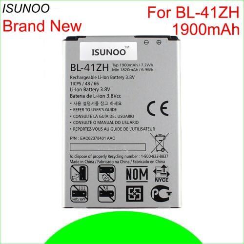 ISUNOO 1900mAh BL-41ZH Battery For LG Leon H340 H345 MS345 H343 Risio C40 L50 D213N TRIBUTE 2 LS665 Replacement Li-ion Battery