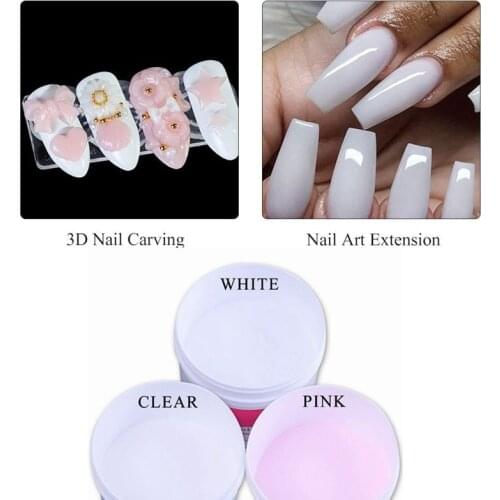 Acrylic Powder Clear Pink White Carving Crystal Polymer 3D Nail Art Tips Builder Acrylic System For Manicure Decor Tips