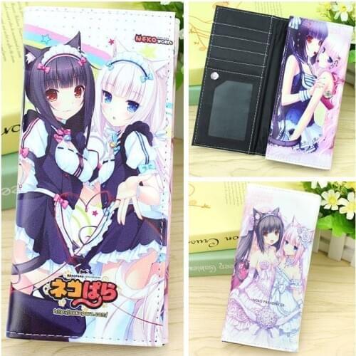 Anime NEKOPARA Long Wallet Synthetic Leather Clutch Purse Button Money Clip