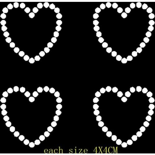 Free shipping in 4PCS/lot love heart hot fix rhinestone transfer iron on motif for clothing
