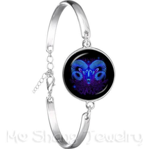 Aries/Taurus/Gemini/cancer/LEO/Virgo Zodiac Signs Bracelet 12 Constellations Cabochon Glass Time Gem Bangle Birthday Gift