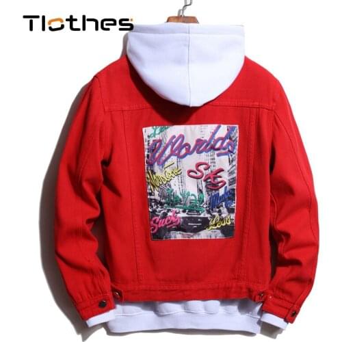 Spring Autumn Red Denim Jacket Mens Denim Shirt Men Long Sleeve Jeans Shirts Men Clothing Pattern Jeans Jacket Men Clothes