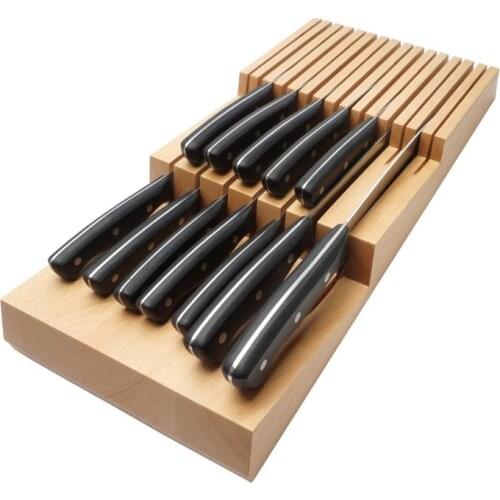 Beech In Drawer Knife Block 15 Slots Knives Organizer without Knives for Kitchen Drawer Storage