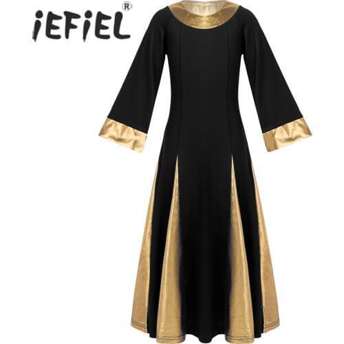 Childrens Modern Dance Kids Girls Lyrical Dance Costumes Metallic Collar Cuffs Robe Dress Gymnastics Leotard Praise Dancewear