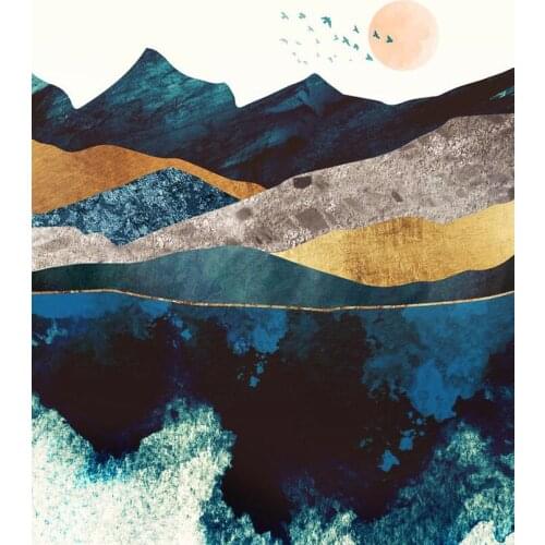 Home Decoration Abstract Painting Gold Blue Mountain Sunset Wall Art Canvas Bedroom Pictures Office Prints Room Posters Nordic