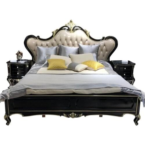 European solid wood bed ebony light luxury high-box storage bed master bed wedding bed
